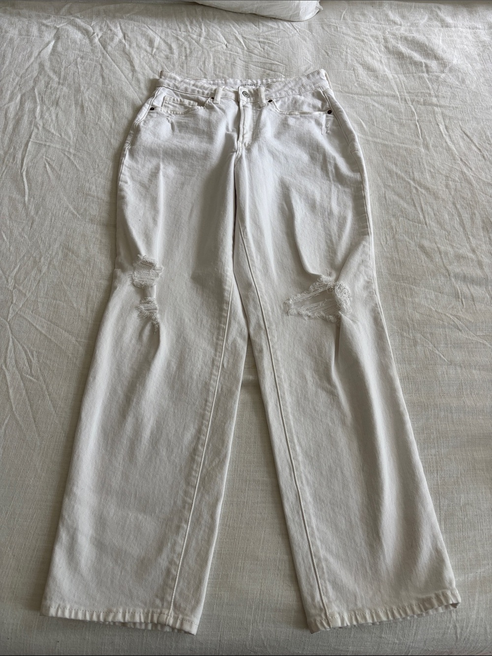 Old Navy White High-Rise Distressed Wide-Leg Jeans